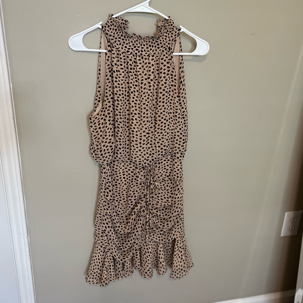 Mini Tan and Black Polka Dot Dress